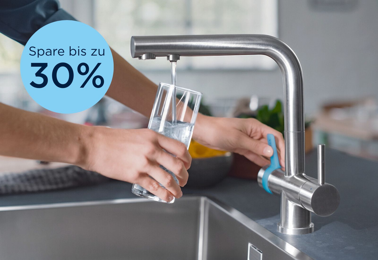 Bild eines 3-Wege-Hahns und einem Störer mit bist zu 30% Rabatt