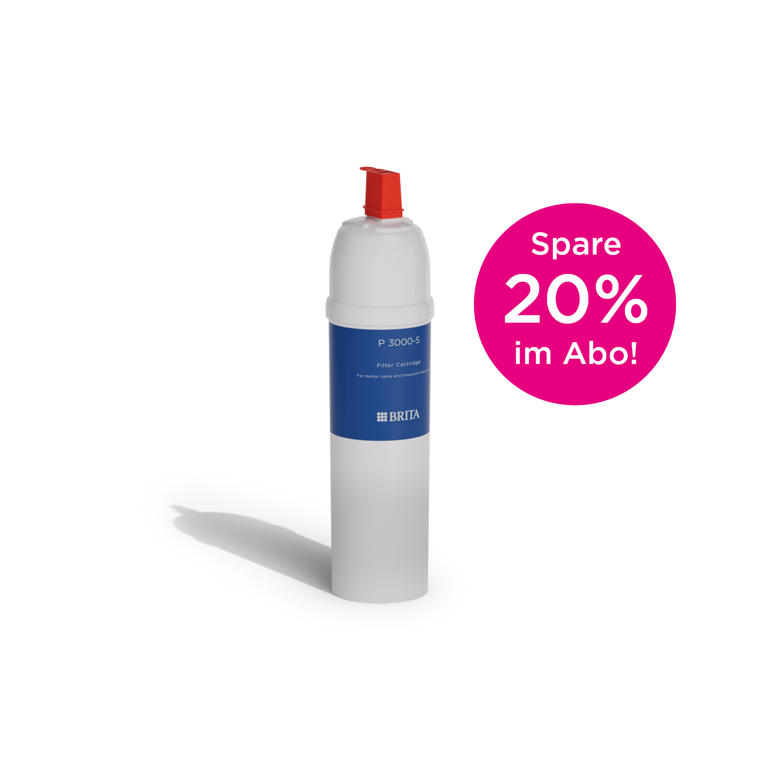 Die BRITA Wasserfilterkartusche P 3000 S ohne Hintergrund mit Abohinweis