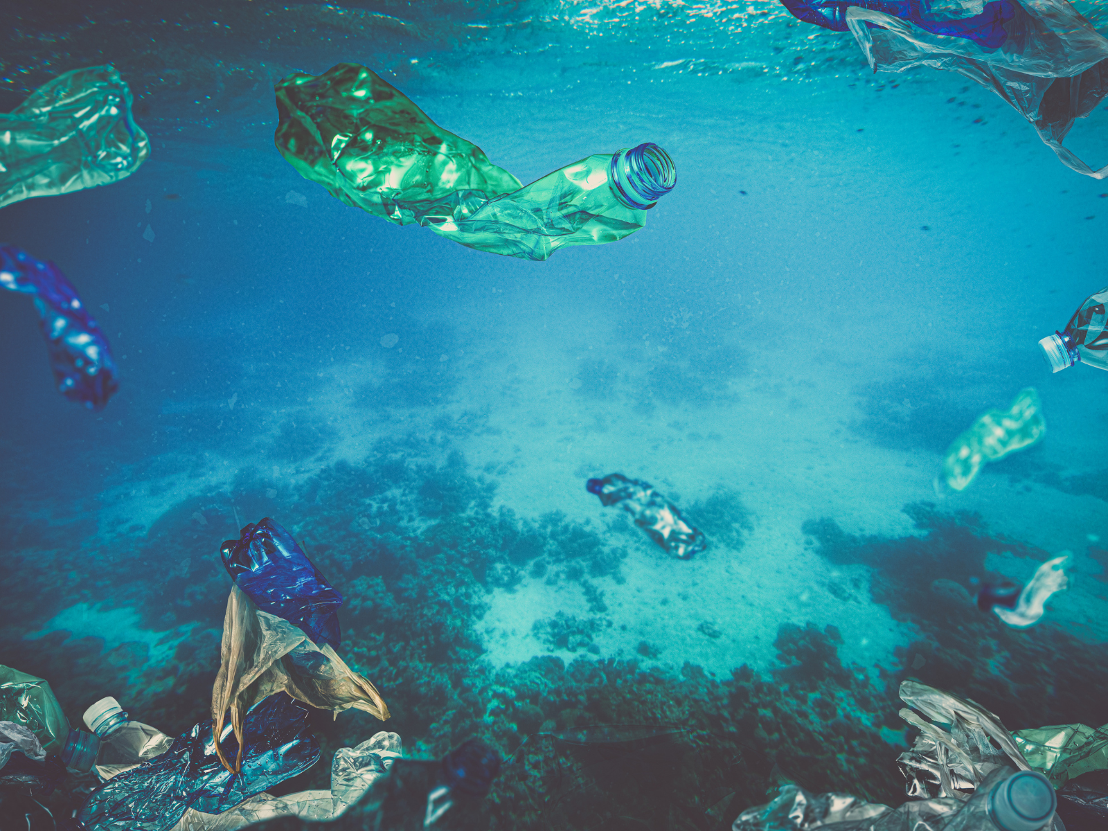 Plastikflaschen und Plastikmüll im Meer