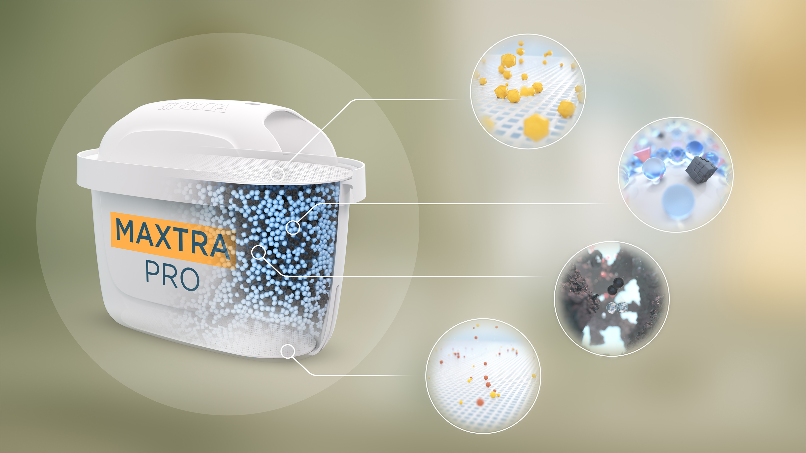 BRITA MAXTRA PRO EXTRA KALKSCHUTZ Filtration Querschnitt der BRITA MAXTRA PRO EXTRA KALKSCHUTZ Filterkartusche