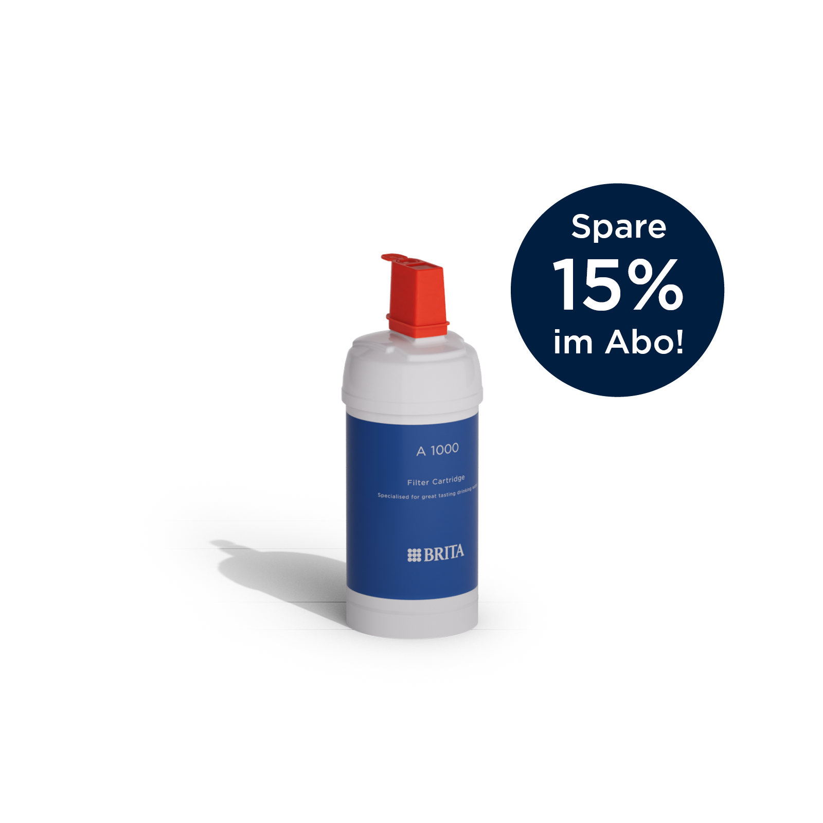 BRITA Wasserfilterkartusche P 1000 mit Abo-Hinweis Die BRITA Wasserfilterkartusche P 1000 ohne Hintergrund mit Abo-Hinweis