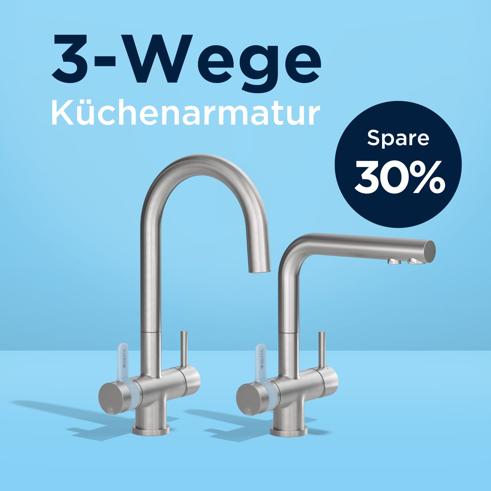 Ein runder und ein eckiger 3-Wege-Hahn auf hellblauem Hintergrund
