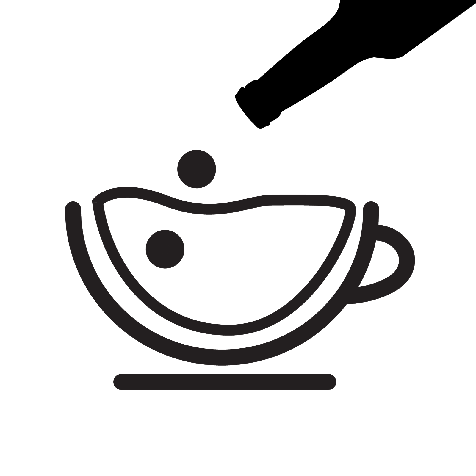 Icon einer Teetasse mit Teaballs Stilisiertes Icon einer Teetasse, in die Teaballs gegeben werden.