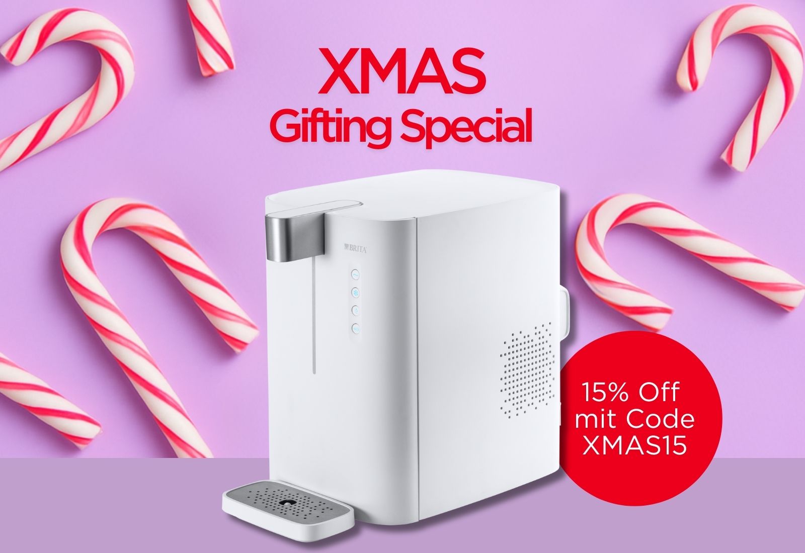 Wasserspender yource pro top mit weihnachtlichem Motiv im Hintergrund