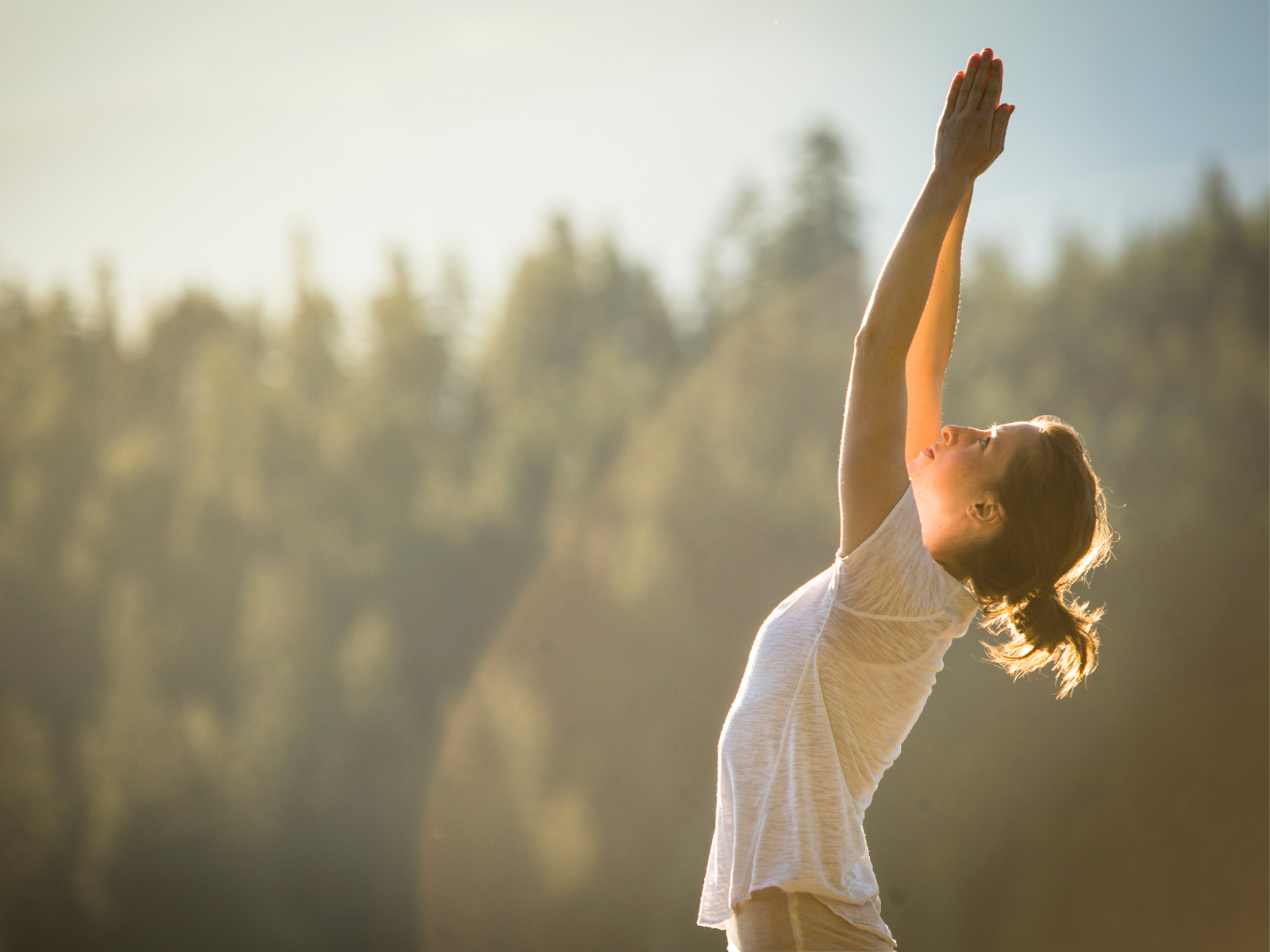 Einklang mit Natur und Körper Frau ist beim Yoga im Einklang mit der Natur und ihrem Körper