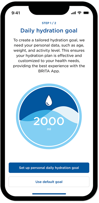 brita-brand-larq-app-goal-2026 Anzeige des persönlichen Hydration-Ziels in der BRITA App.